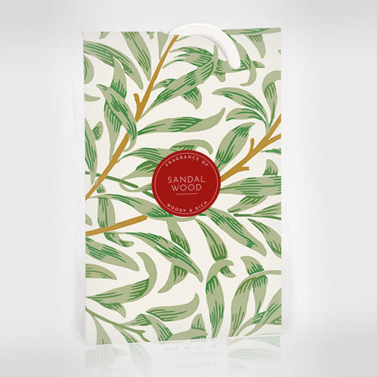 The Master Herbalist SANDALWOOD Scented Wardrobe Freshener in a WILLIAM MORRIS Inspired WILLOW Design | Contains Essential Oils | PACK OF 1 | Made in the UK.